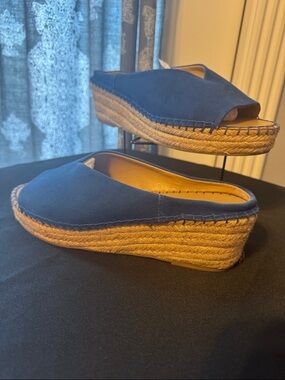 Franco Sarto Blue Suede Espadrille Wedge Slides Size 8.5